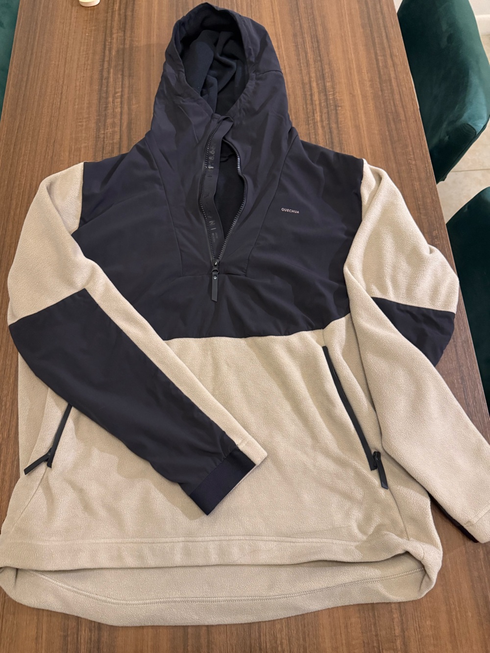 Light Beige and Black Quarter-Zip Fleece Jacket